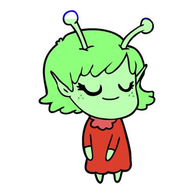 Basit bir döngü animasyonu gülümseyen uzaylı kız çizgi filmi.