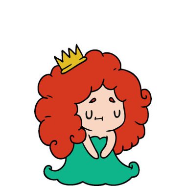 Tatlı bir Kawaii prensesinin basit bir çizgi film çizimi.