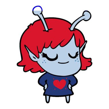 Sevgi dolu, gülümseyen bir uzaylı kız çizgi filmi.