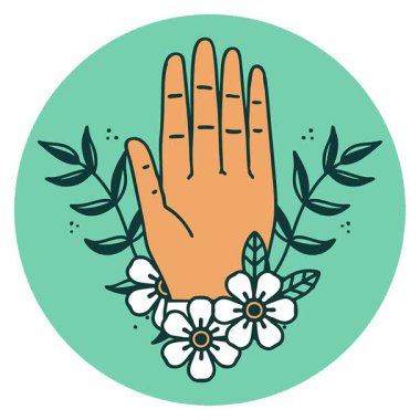 Basit bir döngü ikonik dövme şekli. El ve çiçeğin.