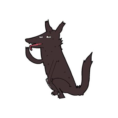 Basit bir çizgi film karakteri kurt pençesini yalıyor.