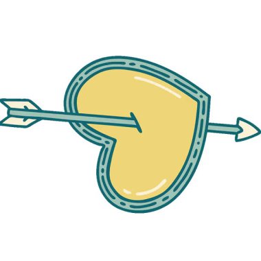 Basit bir döngü ikonik dövme tarzı ok ve kalbin görüntüsü