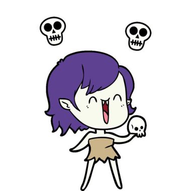 Basit bir döngülü çizgi film kahramanı mutlu vampir kız.