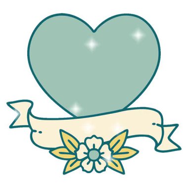 Basit bir döngü ikonik dövme tarzı kalp ve afiş görüntüsü