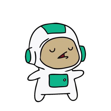 Bir kawaii yakışıklı astronot çocuğun basit bir çizgi film çizimi.