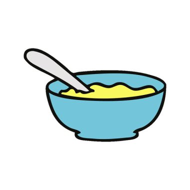 Basit bir kıvrımlı çizgi film çorba kasesi çizilmiş.