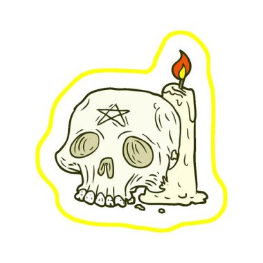 Basit bir çizgi film animasyonu, ürkütücü kafatası ve mum.