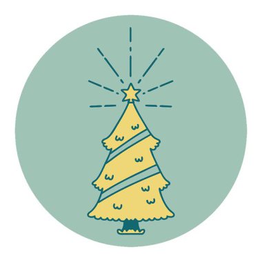 Dövme stili yılbaşı ağacının yıldızlı basit bir canlandırma simgesi