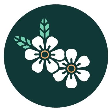 Çiçeklerin basit bir ikonik dövme görüntüsü