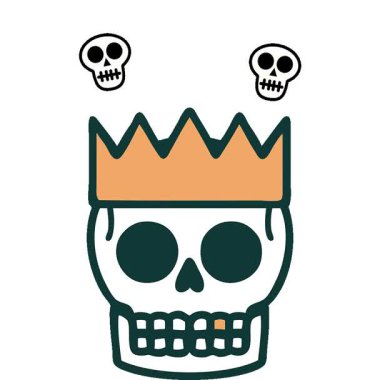 Basit bir döngü ikonik dövme şekli. Kafatası ve taç.