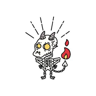 Geleneksel dövme stili iskelet iblis karakterinin basit bir illüstrasyon canlandırması