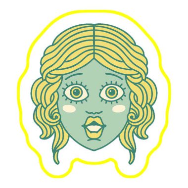 Basit bir döngü ikonik dövme stili kadın yüzü.