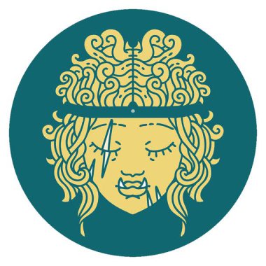 Basit bir döngü canlandırmalı Retro Tattoo Biçimli Orc barbar karakter yüzü