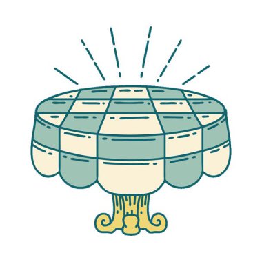 Geleneksel dövme stili kafe masasının basit bir illüstrasyon canlandırması