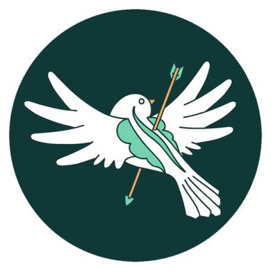 Basit bir döngü ikonik dövme şekli. Okla delinmiş güvercin resmi.