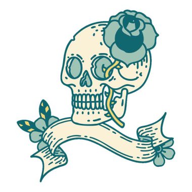 Basit bir döngü, geleneksel bir dövme, kafatası ve gül şeklinde.