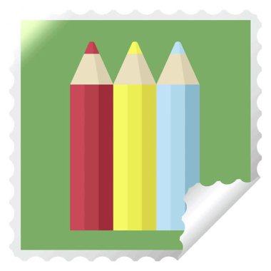 Basit bir döngü renkli renkli kalemler grafik kare çıkartma damgası