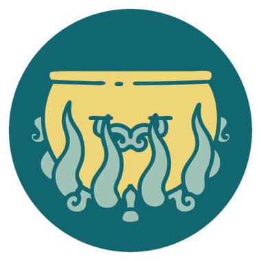 Yanmış bir kazanın basit bir döngü ikonik dövme görüntüsü