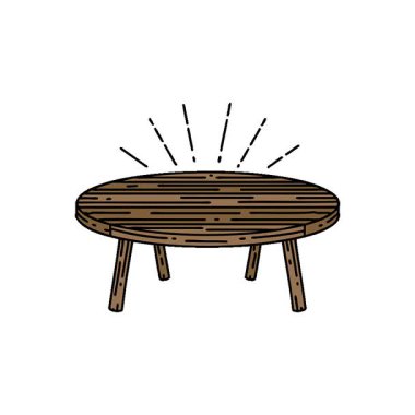 Geleneksel dövme stili ahşap masanın basit bir illüstrasyon canlandırması