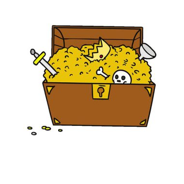 Basit bir döngü çizilmiş el çizimi hazine sandığının karikatürü.