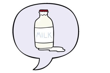 Basit bir çizgi film animasyonu. Konuşma baloncuklu taze süt.
