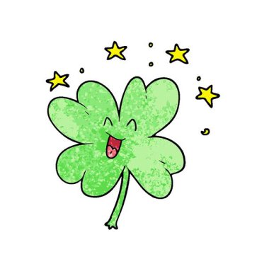 Basit bir döngülü mutlu çizgi film dört yapraklı yonca.