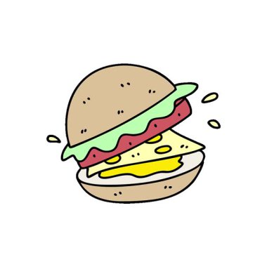 Lezzetli bir hamburgerin basit bir çizgi filmi.