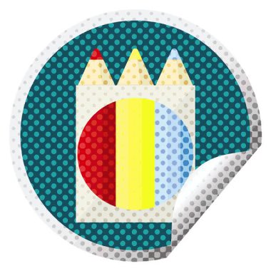 Basit bir renkli kalem paketi grafik vektör illüstrasyon dairesel etiketi