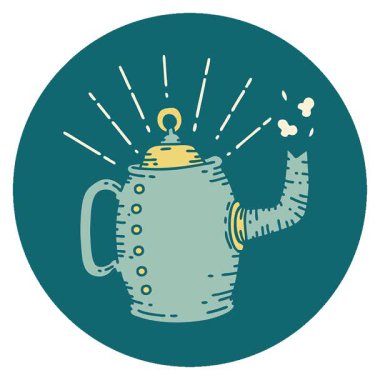 Dövme stili eski kahve demliğinin basit bir canlandırma simgesi.