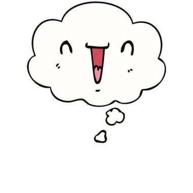 Düşünce baloncuklu basit, sevimli, mutlu bir çizgi film yüzü.