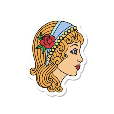 Geleneksel bir çingene kafası tarzında basit bir dövmeli çizgi film çıkartması.