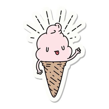 Dövme stili dondurma karakterinin basit bir döngü canlandırmalı çıkartması.