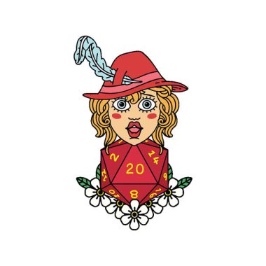 Basit bir döngülü Retro Tattoo Stili 20 zarlı insan ozanı