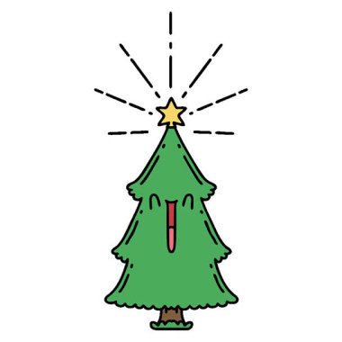 Geleneksel dövmeli yılbaşı ağacının yıldızlı basit bir canlandırması.