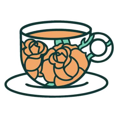 Basit bir döngü canlandırması ikonik dövme tarzı bir fincan ve çiçeğin görüntüsü