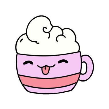 Köpüklü mutlu bir kahvenin basit bir çizgi filmi.