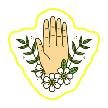 Geleneksel el ve çiçek stilinde basit bir döngü dövmesi.