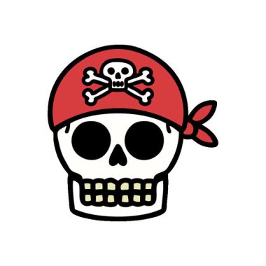 Geleneksel bir korsan kafatası tarzında basit bir döngü dövmesi.