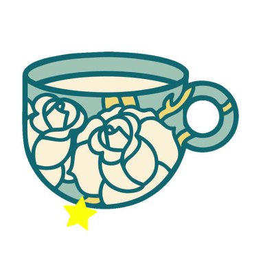 Basit bir döngü canlandırması ikonik dövme tarzı bir fincan ve çiçeğin görüntüsü