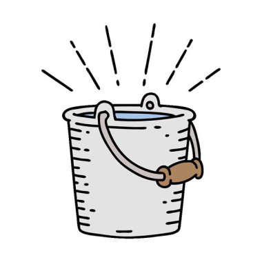 Geleneksel dövme tarzı bir kova suyun basit bir canlandırma canlandırması