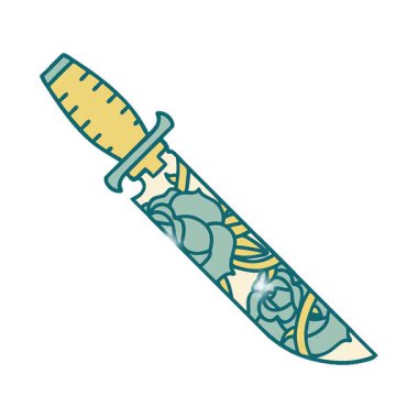 Basit bir döngü ikonik dövme şekli. Hançer ve çiçeğin resmi.