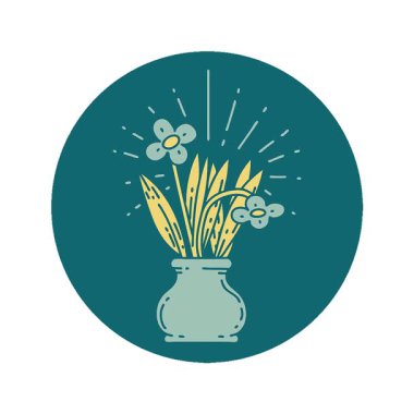 Vazoda dövmeli bir çiçeğin basit bir canlandırma simgesi