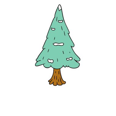 Basit bir döngü çizilmiş el çizimi karalama tek karla kaplı ağaç