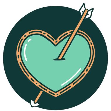 Basit bir döngü ikonik dövme tarzı ok ve kalbin görüntüsü