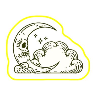 Kafatası hilal ve bulutların geleneksel tarzında basit bir döngü dövmesi.