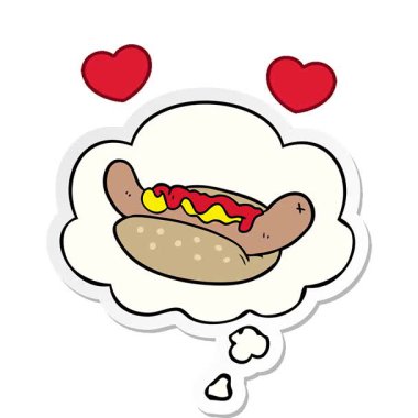 Basılı çıkartma olarak düşünce balonlu basit bir çizgi film sosislisi.