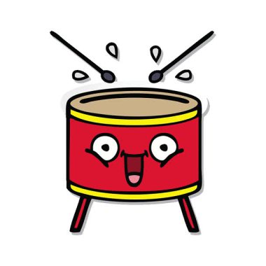 Davul çalan sevimli bir çizgi filmin basit bir döngü canlandırmalı çıkartması.