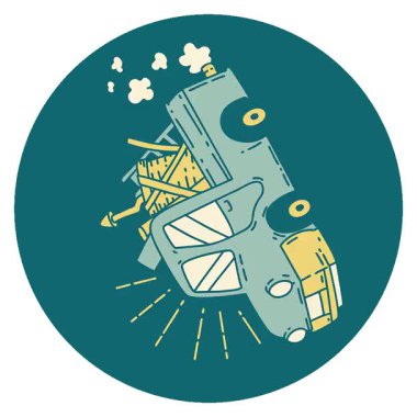 Hurda taşıyan dövme stili bir kamyonun basit bir döngü simgesi