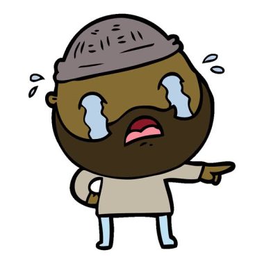 Basit bir çizgi film karakteri sakallı adam ağlıyor.