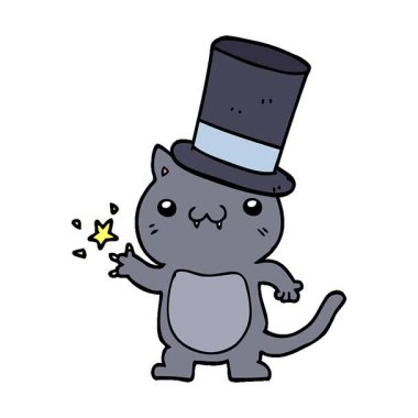 Silindir şapka takan basit bir çizgi film kedisi.